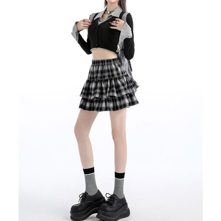 未使用 MURUA チェック フレア ミニ ティアード スカート