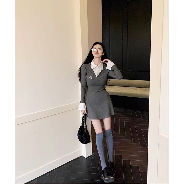 レイヤード風タイトミニワンピース ワンピース 長袖 | kirakiraShop  | 詳細画像14 