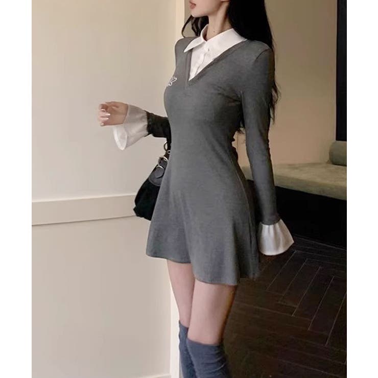 レイヤード風タイトミニワンピース ワンピース 長袖 | kirakiraShop  | 詳細画像16 