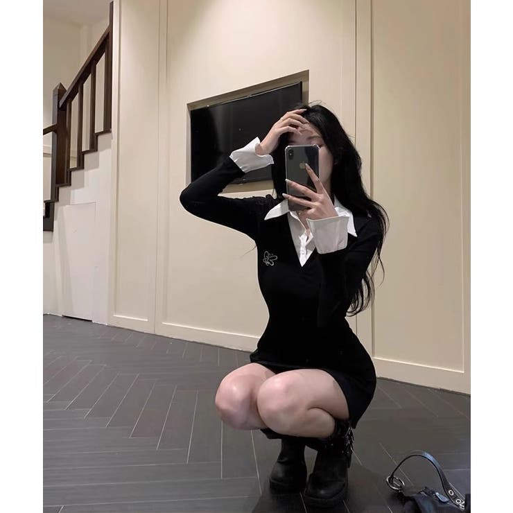 レイヤード風タイトミニワンピース ワンピース 長袖 | kirakiraShop  | 詳細画像4 