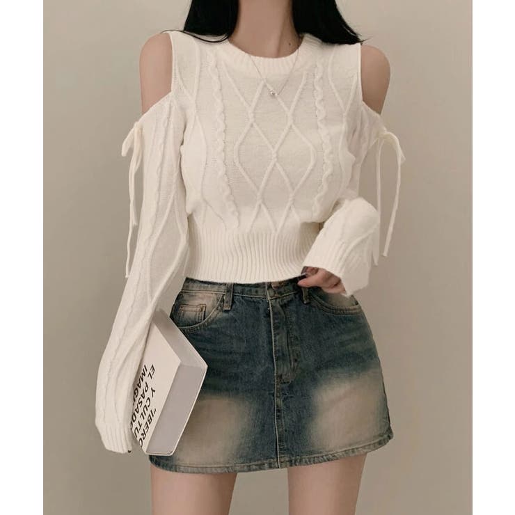 オープンショルダーリボンニットトップス トップス ニット | kirakiraShop  | 詳細画像4 