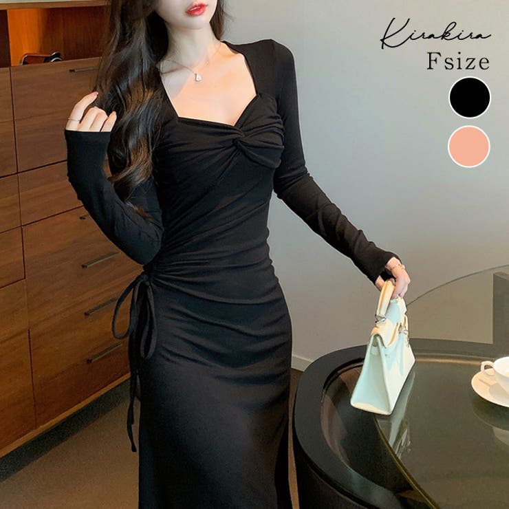 サイドドローストリングワンピース ロングワンピース マキシワンピ | kirakiraShop  | 詳細画像1 