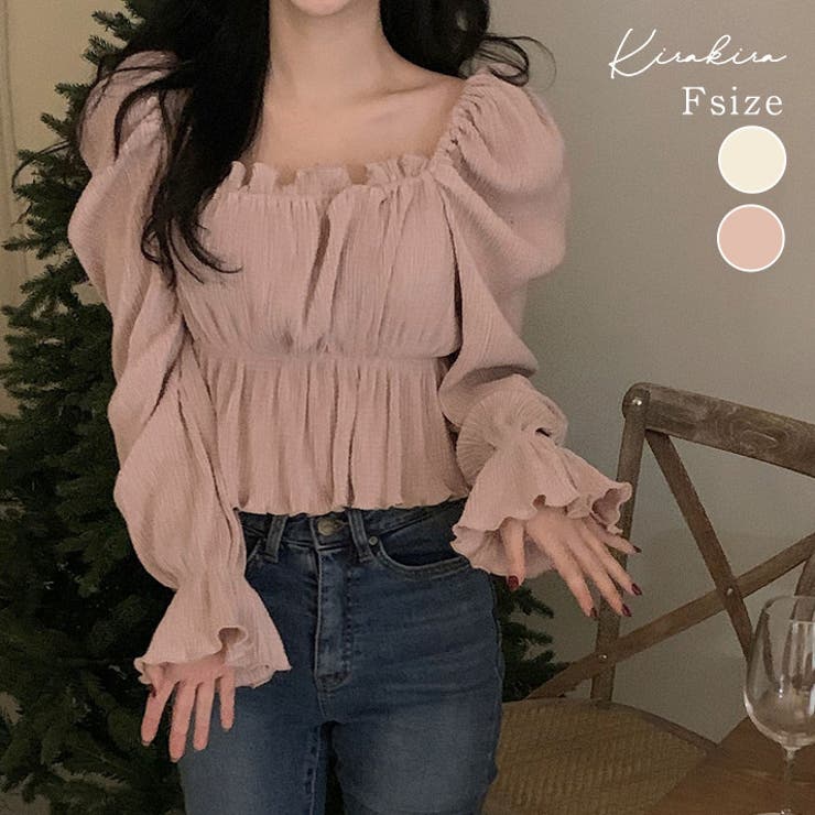 オフショルダーシャーリングトップス トップス カットソー | kirakiraShop  | 詳細画像1 