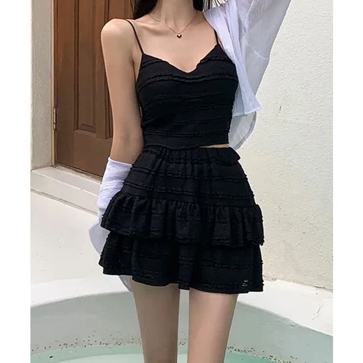 レースフリルキャミ&ミニスカートセットアップ セットアップ