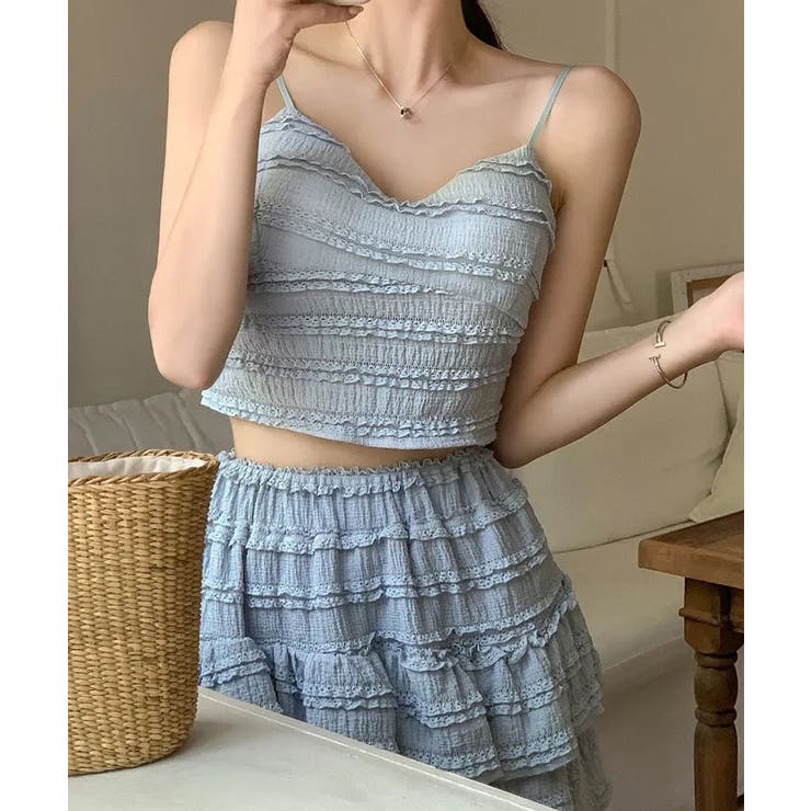 レースフリルキャミ&ミニスカートセットアップ セットアップ トップス | kirakiraShop  | 詳細画像37 