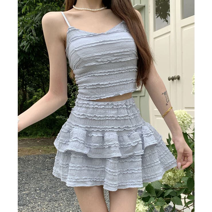 レースフリルキャミ&ミニスカートセットアップ セットアップ トップス | kirakiraShop  | 詳細画像46 