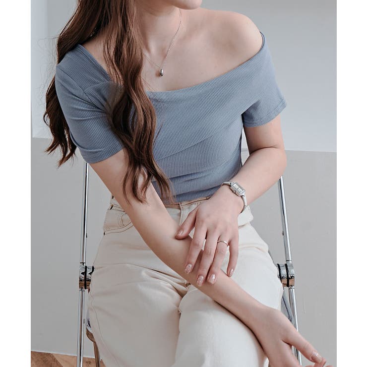 ワンショルダー半袖リブニットトップス トップス リブニット | kirakiraShop  | 詳細画像50 