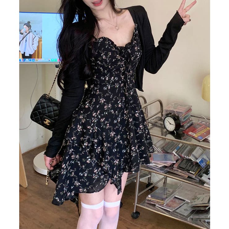 イレギュラーヘム花柄ミニワンピース ワンピース ミニスカート