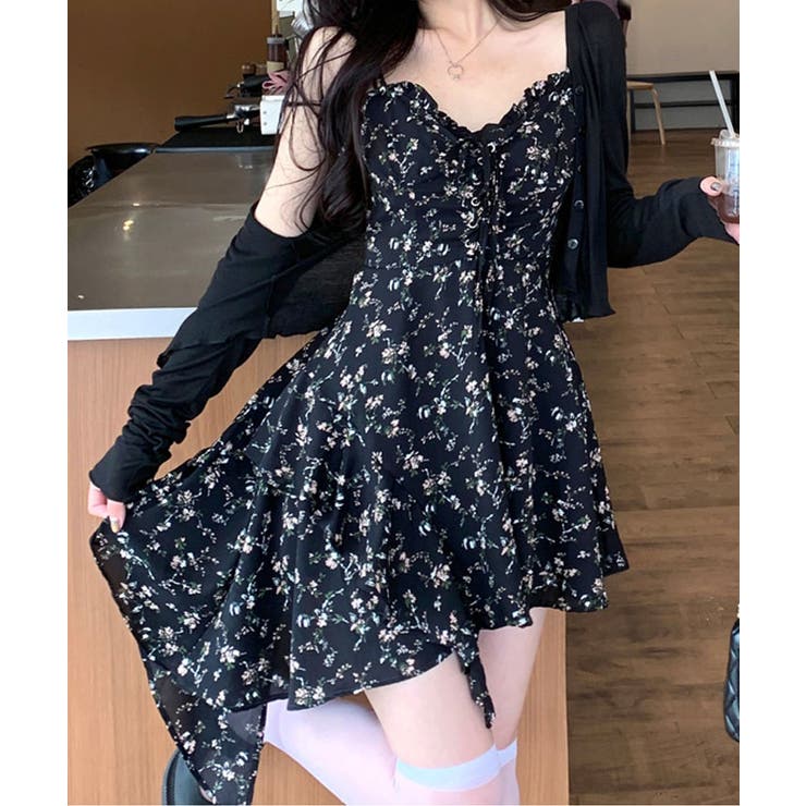 イレギュラーヘム花柄ミニワンピース ワンピース ミニスカート