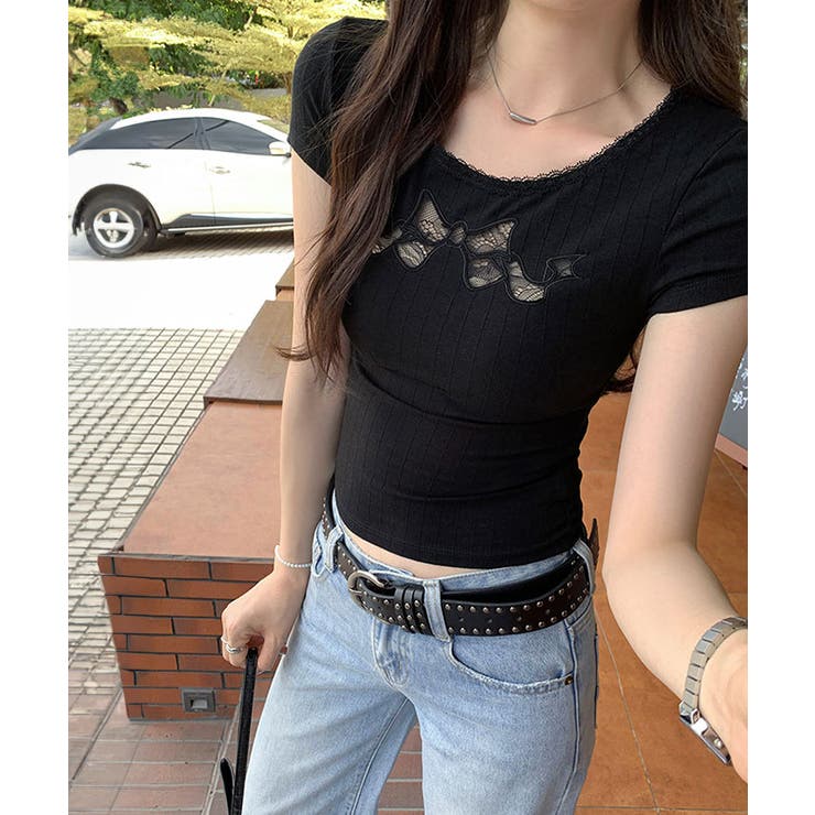 フロントレースリボンデザイントップス トップス カットソー | kirakiraShop  | 詳細画像5 