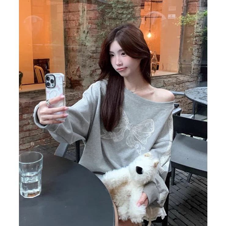 ワンショルダーリボンレーススウェットプルオーバー ロゴ スウェット | kirakiraShop  | 詳細画像13 