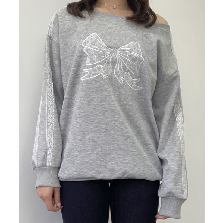 ワンショルダーリボンレーススウェットプルオーバー ロゴ スウェット | kirakiraShop  | 詳細画像18 