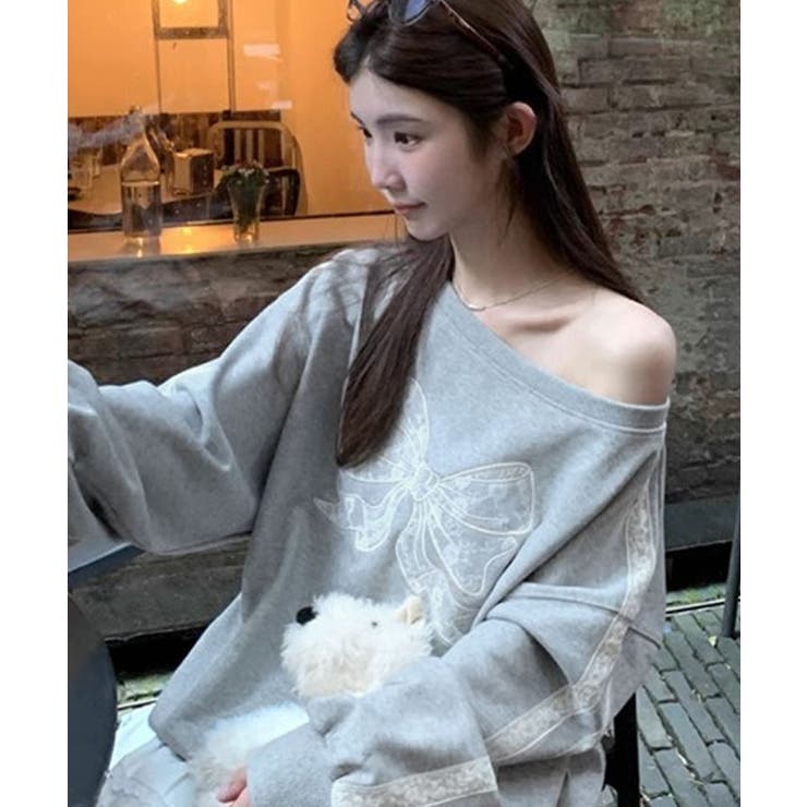 ワンショルダーリボンレーススウェットプルオーバー ロゴ スウェット | kirakiraShop  | 詳細画像7 