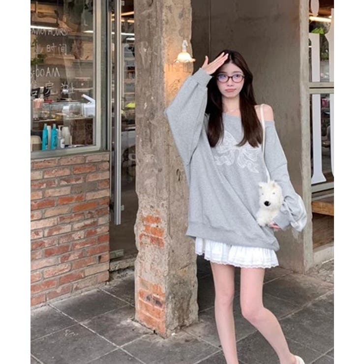 ワンショルダーリボンレーススウェットプルオーバー ロゴ スウェット | kirakiraShop  | 詳細画像9 