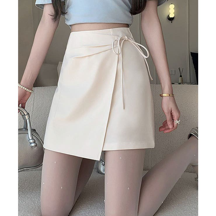 クリーム | サイドリボンラップスカートパンツ 3サイズ ボトムス | kirakiraShop 