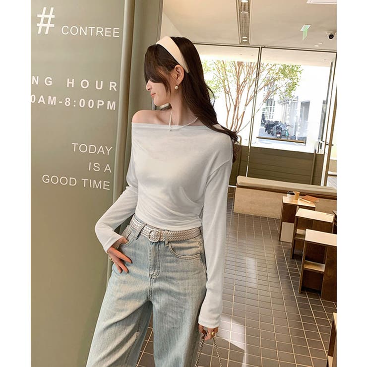 ワンショルダー長袖トップス トップス リブニット | kirakiraShop  | 詳細画像9 