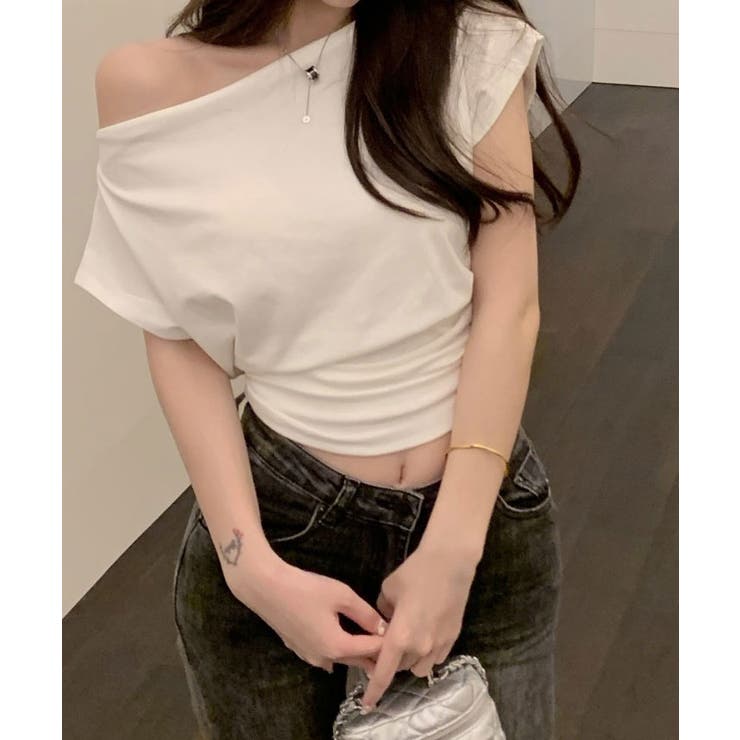 オフショルダーサイドギャザーTシャツ 2色 トップス | kirakiraShop  | 詳細画像15 