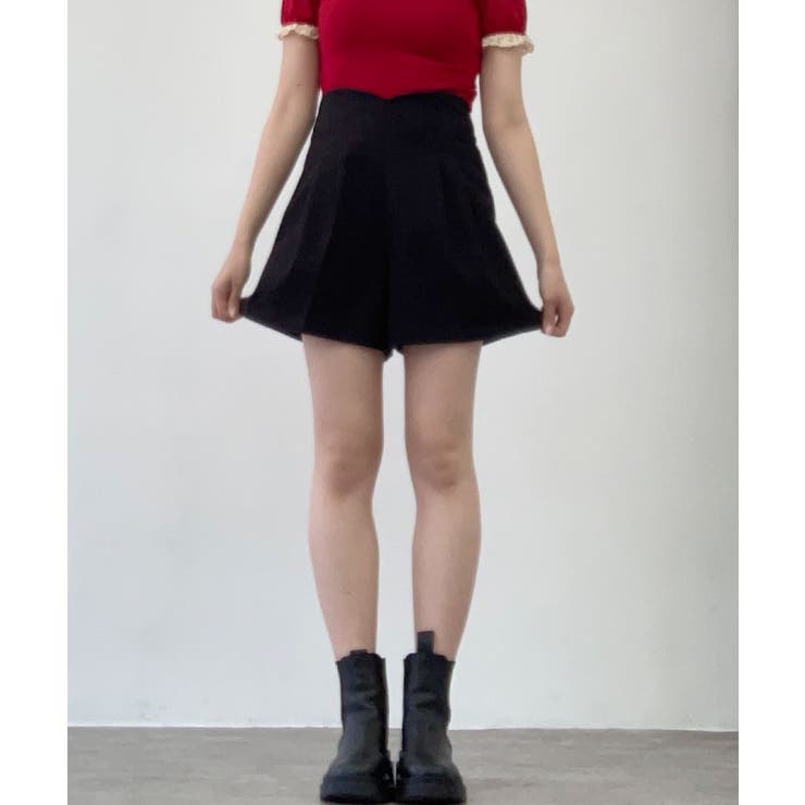 ハイウエストタックショートフレアパンツ 全2色 ボトムス[品番