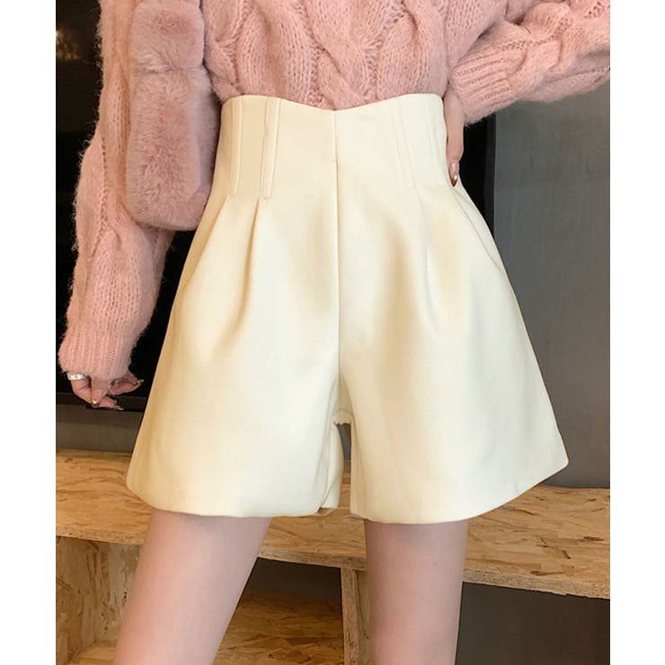 ハイウエストタックショートフレアパンツ 全2色 ボトムス[品番 ハイウエストタックショートフレアパンツ 全2色 ボトムス[品番