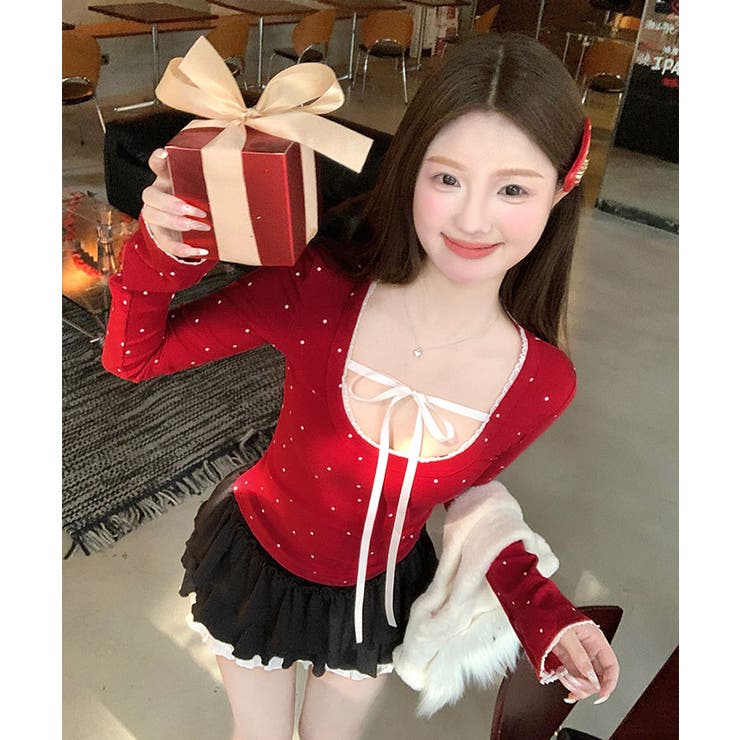 フロントリボン深Uネックトップス トップス カットソー | kirakiraShop  | 詳細画像13 