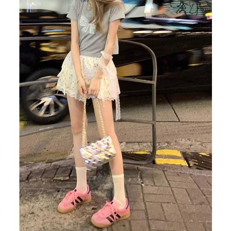 リボンレース刺繍Tシャツ トップス フィット | kirakiraShop  | 詳細画像14 