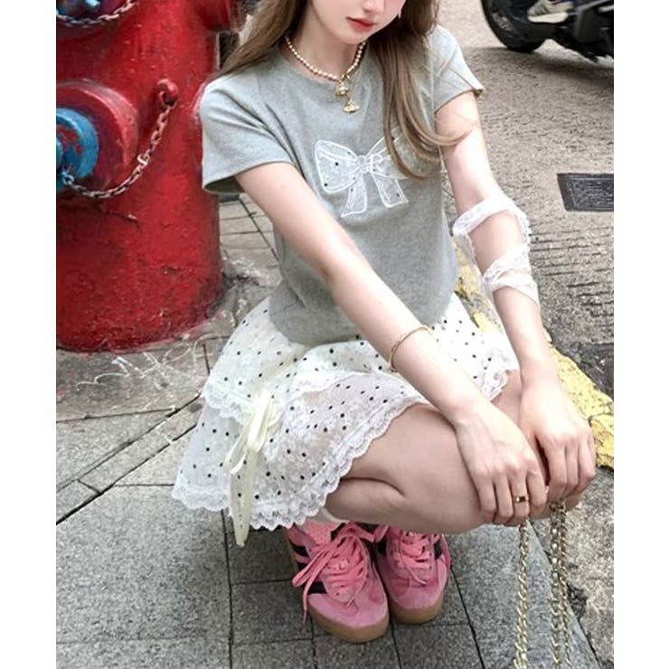 リボンレース刺繍Tシャツ トップス フィット | kirakiraShop  | 詳細画像20 
