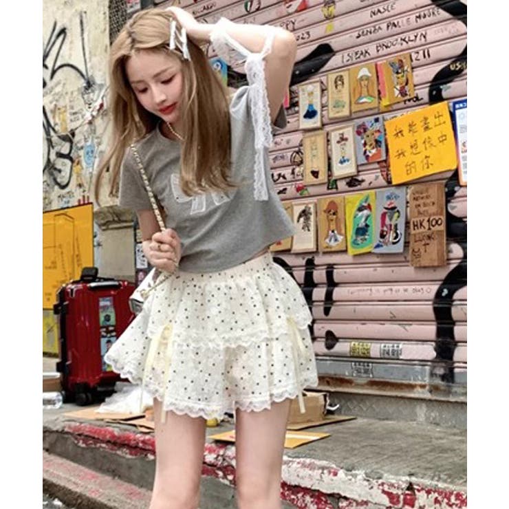 リボンレース刺繍Tシャツ トップス フィット | kirakiraShop  | 詳細画像24 