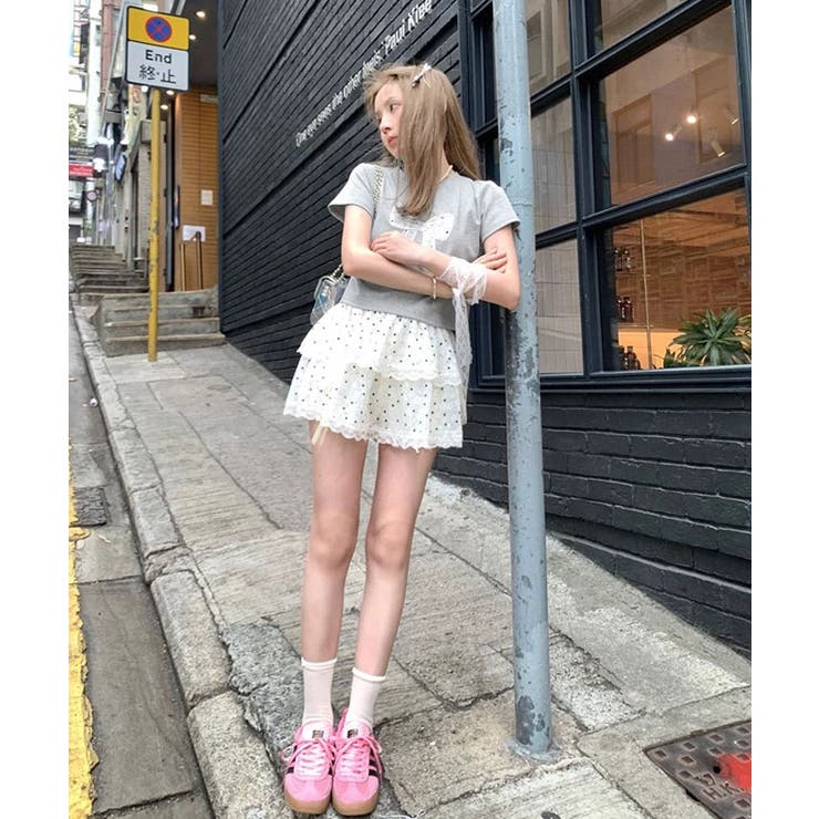 リボンレース刺繍Tシャツ トップス フィット | kirakiraShop  | 詳細画像27 