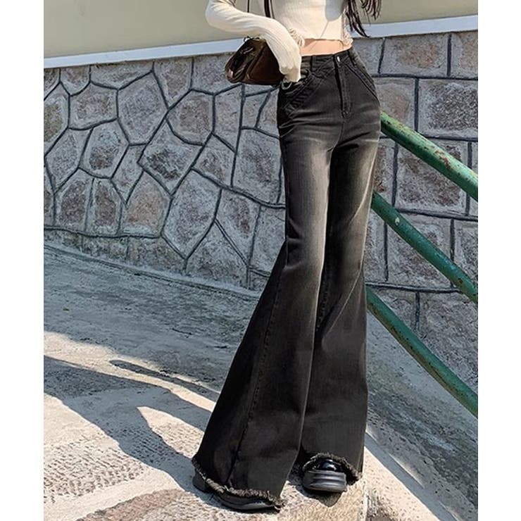 カットオフブーツカットブラックデニム ボトムス デニム[品番