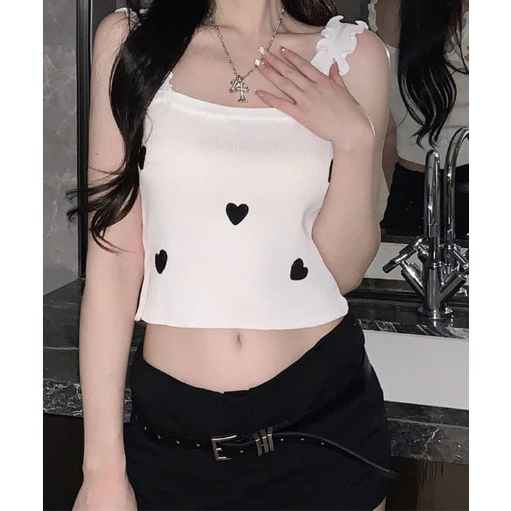 ショルダーフリルハートニットキャミソール トップス サマーニット | kirakiraShop  | 詳細画像16 