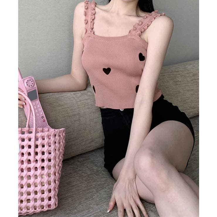 ショルダーフリルハートニットキャミソール トップス サマーニット | kirakiraShop  | 詳細画像30 