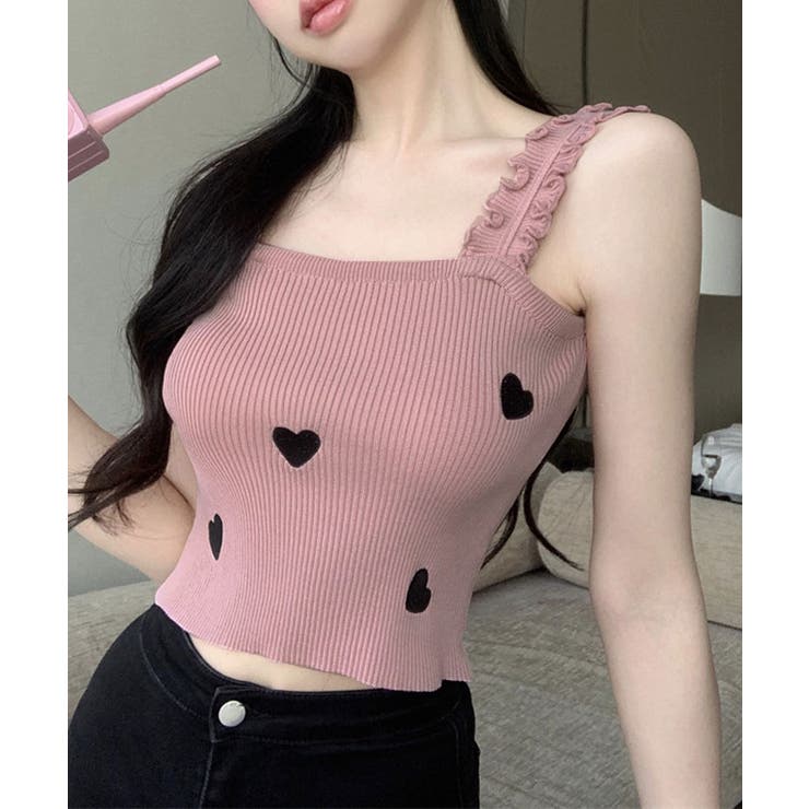 ショルダーフリルハートニットキャミソール トップス サマーニット | kirakiraShop  | 詳細画像31 