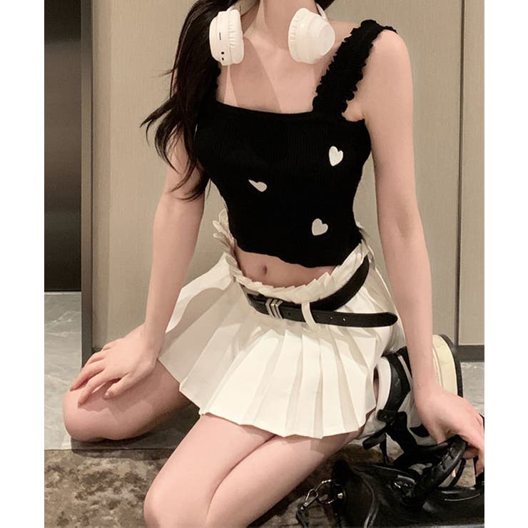 ショルダーフリルハートニットキャミソール トップス サマーニット | kirakiraShop  | 詳細画像7 