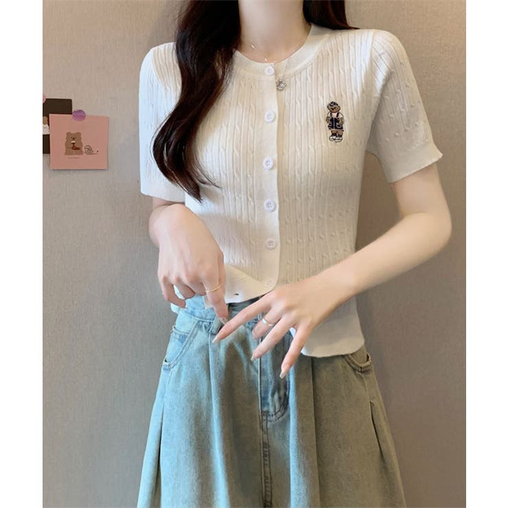 ワンポイントベア刺繍ニットカーディガン トップス カーディガン | kirakiraShop  | 詳細画像4 