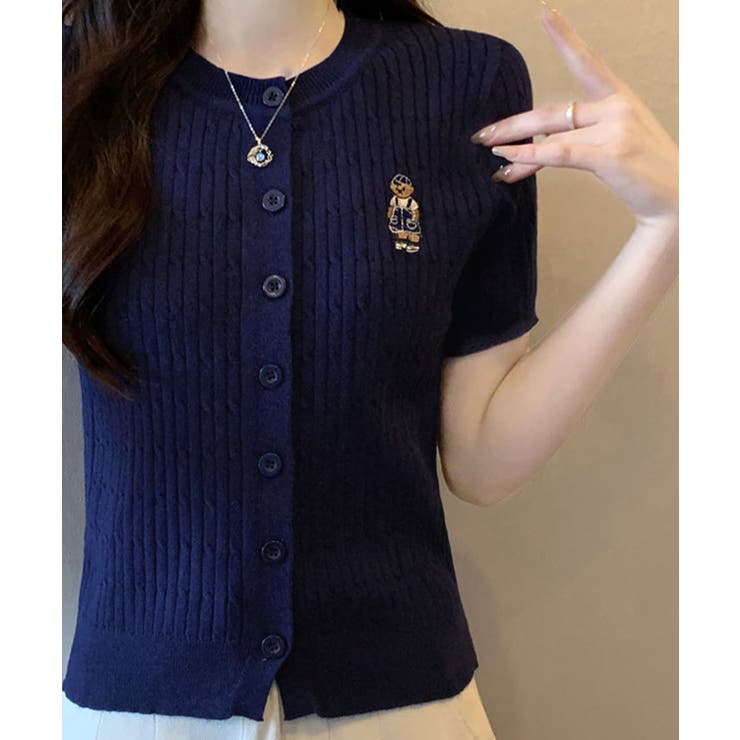 ワンポイントベア刺繍ニットカーディガン トップス カーディガン | kirakiraShop  | 詳細画像10 