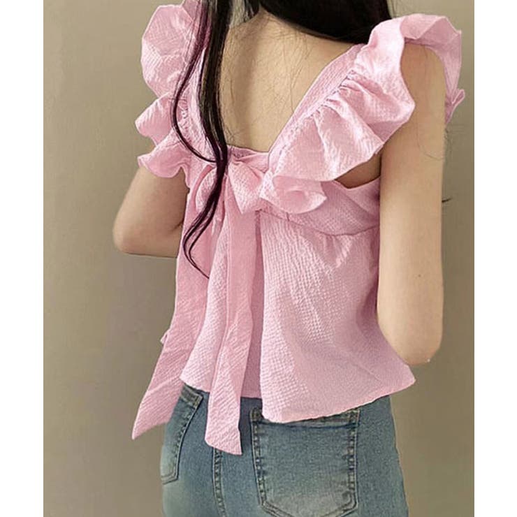 バックリボンフリルノースリーブトップス トップス サマー | kirakiraShop  | 詳細画像6 