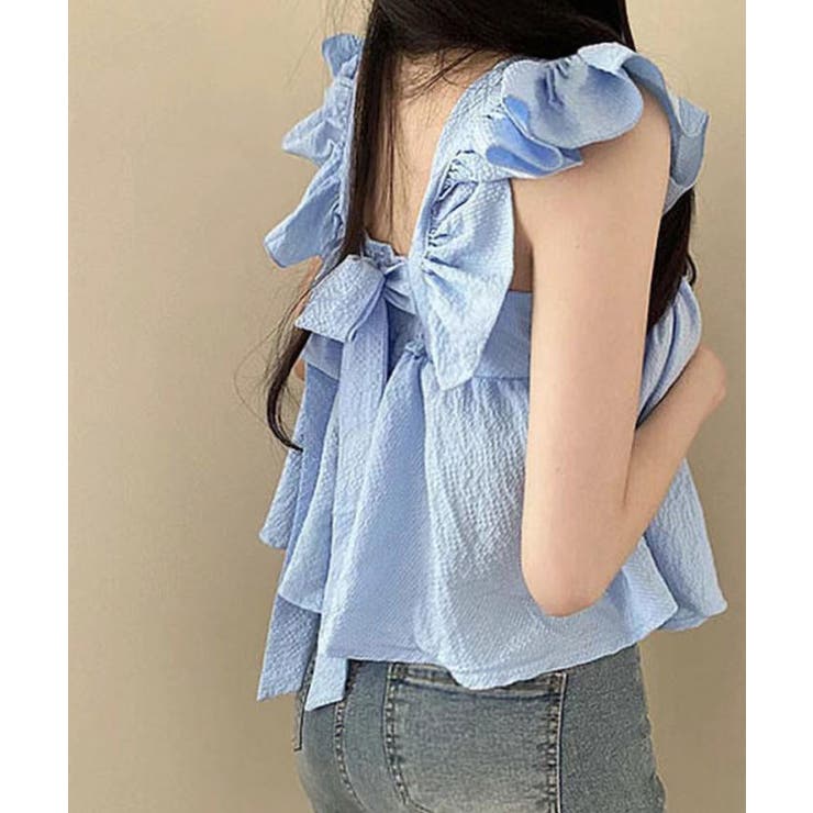 バックリボンフリルノースリーブトップス トップス サマー | kirakiraShop  | 詳細画像8 