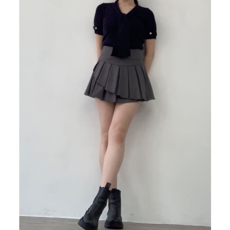 Vネックボウタイカットソー トップス フィット[品番 Vネックボウタイカットソー トップス フィット[品番
