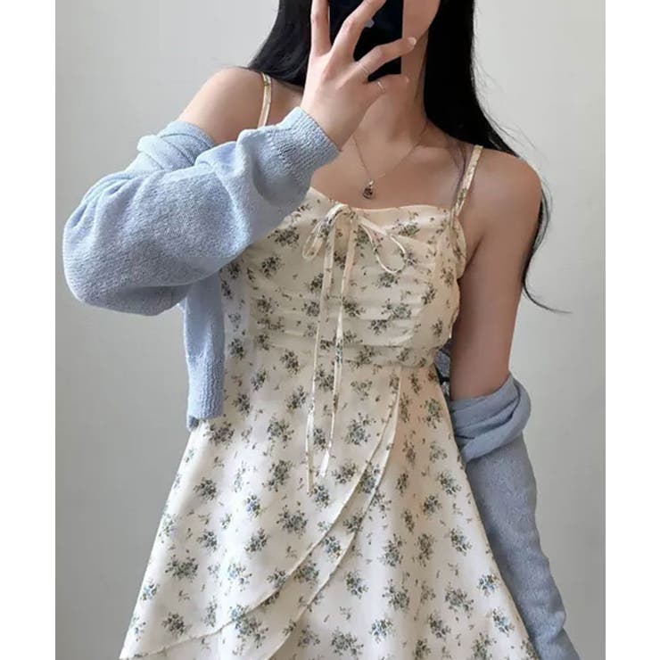 スナイデル　ワンピース　花柄　小花柄　キャミソール付き SNIDEL 小花柄ミドルワンピース パープル -ファッション通販