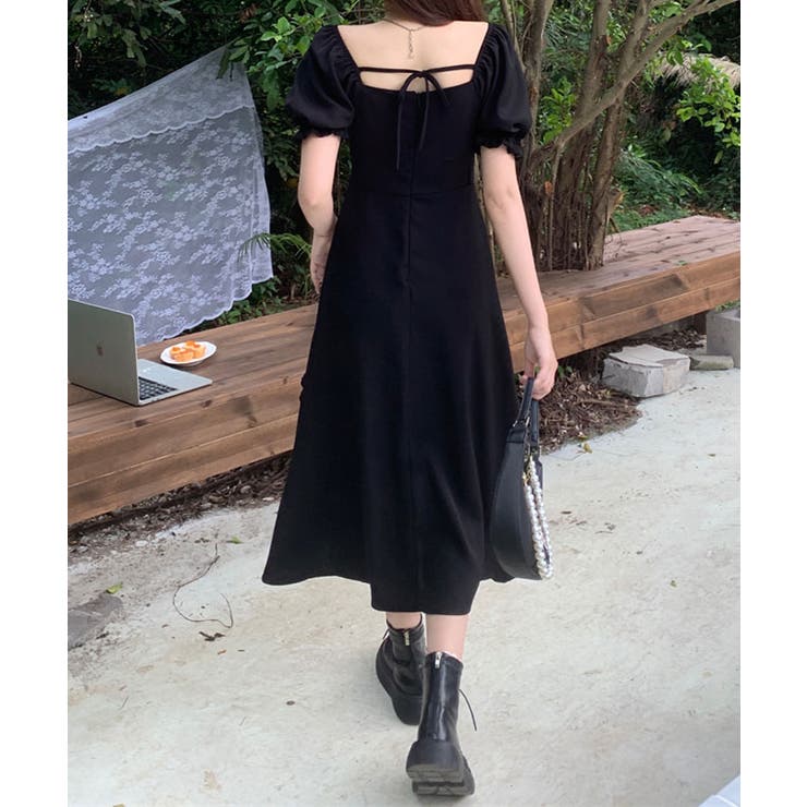 深スリットパフスリーブワンピース ロングワンピース マキシワンピ | kirakiraShop  | 詳細画像4 