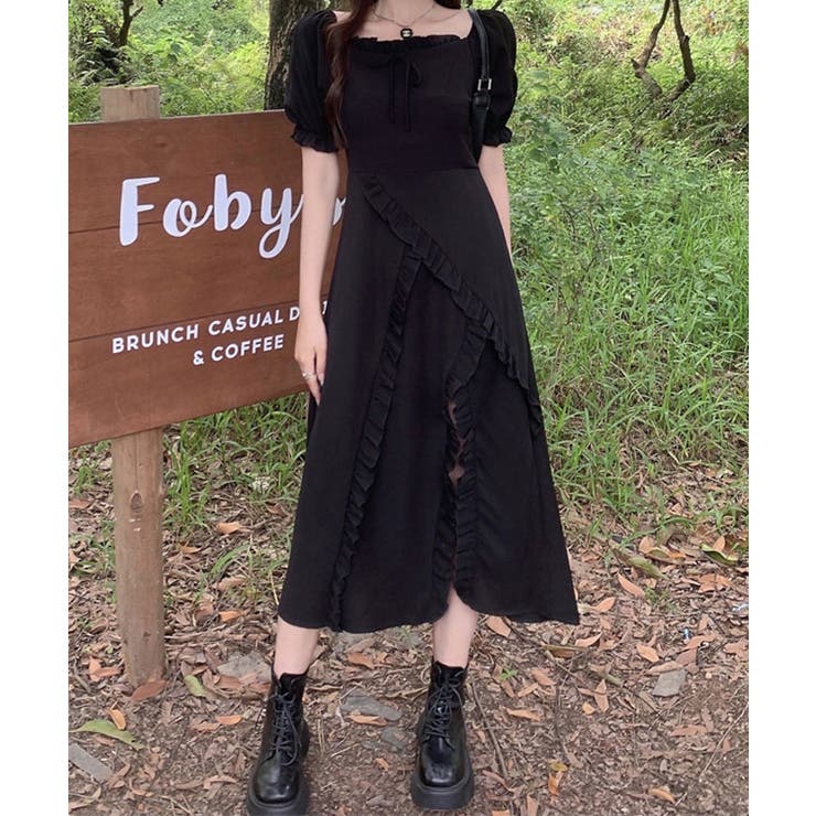 深スリットパフスリーブワンピース ロングワンピース マキシワンピ | kirakiraShop  | 詳細画像6 