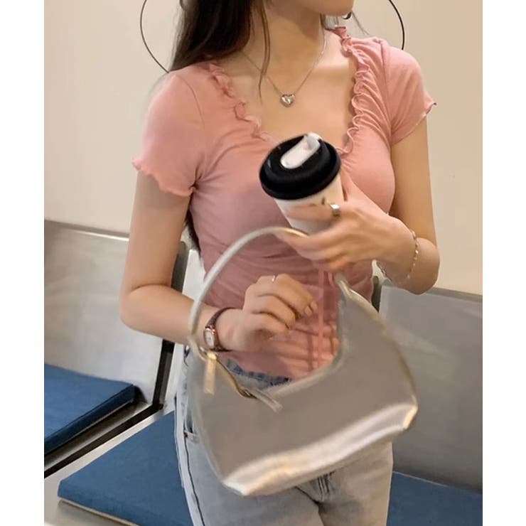 フロントリボンギャザーデザインTシャツ カットソー 半袖 | kirakiraShop  | 詳細画像17 