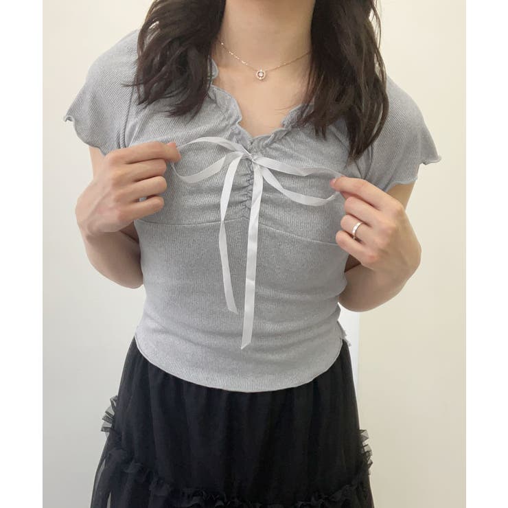 フロントリボンギャザーデザインTシャツ カットソー 半袖 | kirakiraShop  | 詳細画像25 
