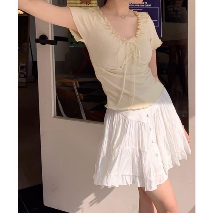 フロントリボンギャザーデザインTシャツ カットソー 半袖 | kirakiraShop  | 詳細画像6 