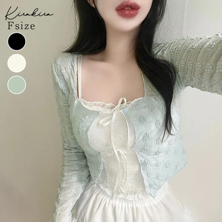 フラワーレースリボンカーディガン トップス カーディガン[品番