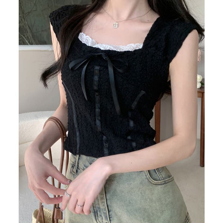 リボンレースノースリーブトップス トップス サマー | kirakiraShop  | 詳細画像2 