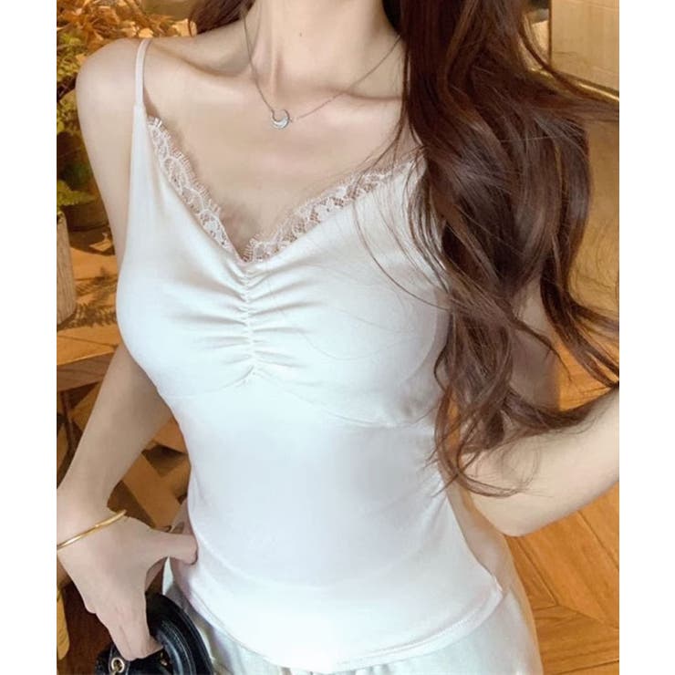 ホワイト | カップ付きレースキャミソール トップス キャミソール | kirakiraShop 