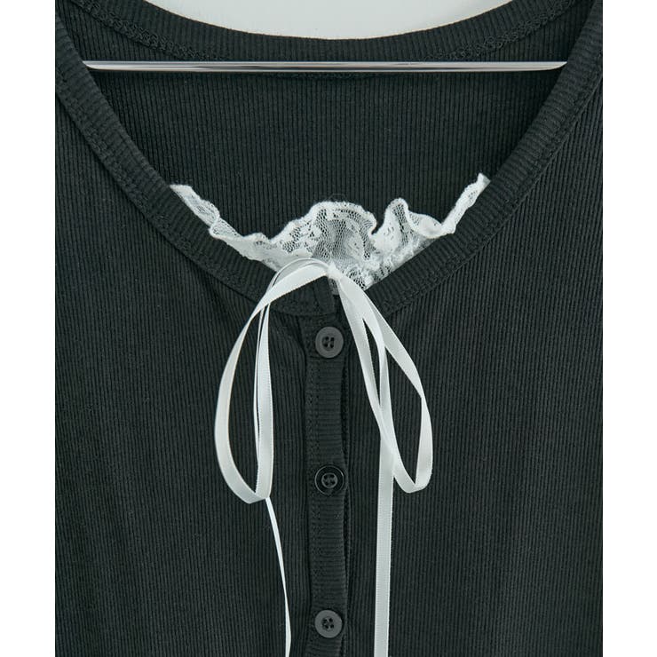 レイヤード風リボンレースTシャツ 2色 トップス | kirakiraShop  | 詳細画像16 