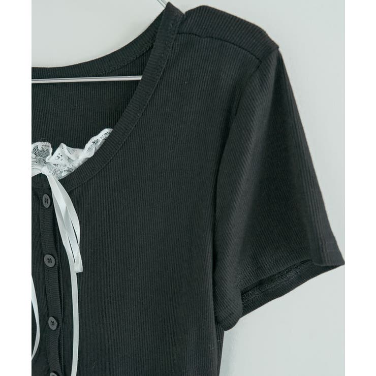 レイヤード風リボンレースTシャツ 2色 トップス | kirakiraShop  | 詳細画像17 