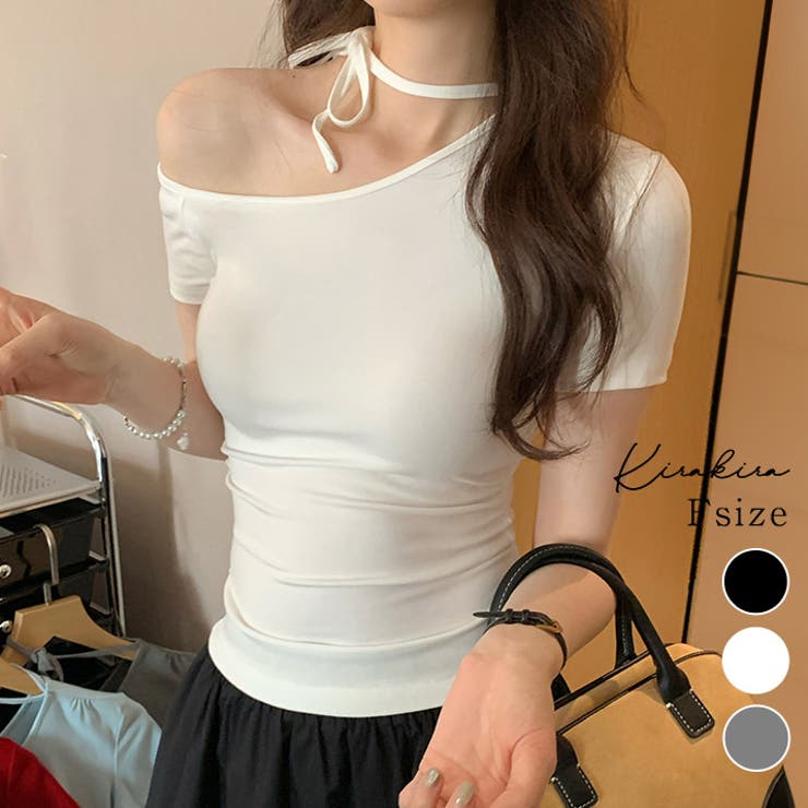 ワンオフショルダーチョーカーTシャツ トップス フィット | kirakiraShop  | 詳細画像1 